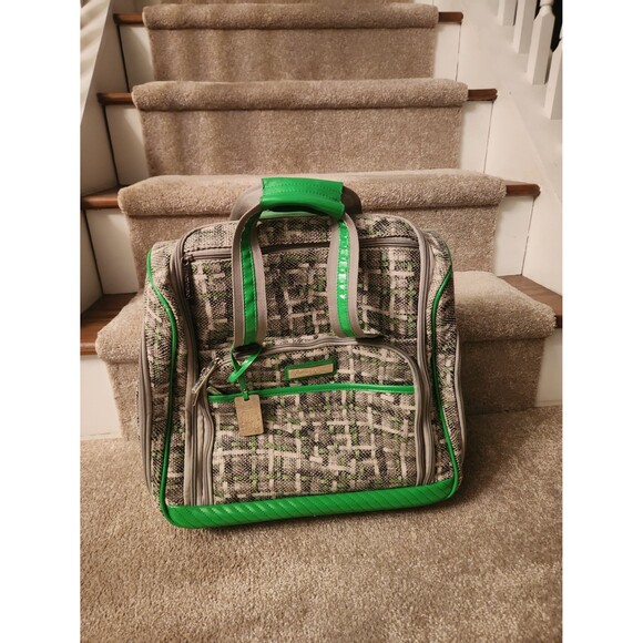 Cynthia Rowley Green & Gray Patterned Small Wheeled Travel Suitcase - Picture 1 of 12
